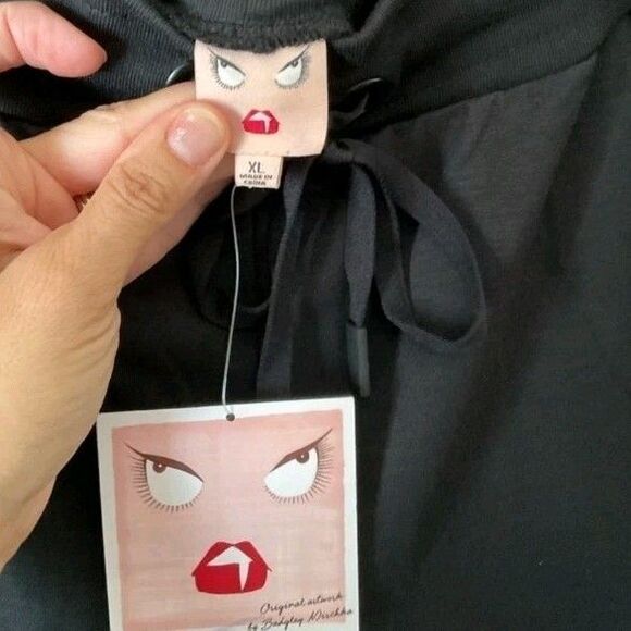 Badgley Mischka Black French Terry Joggers w/Pockets Size XL Embroidered Casual - Picture 5 of 10